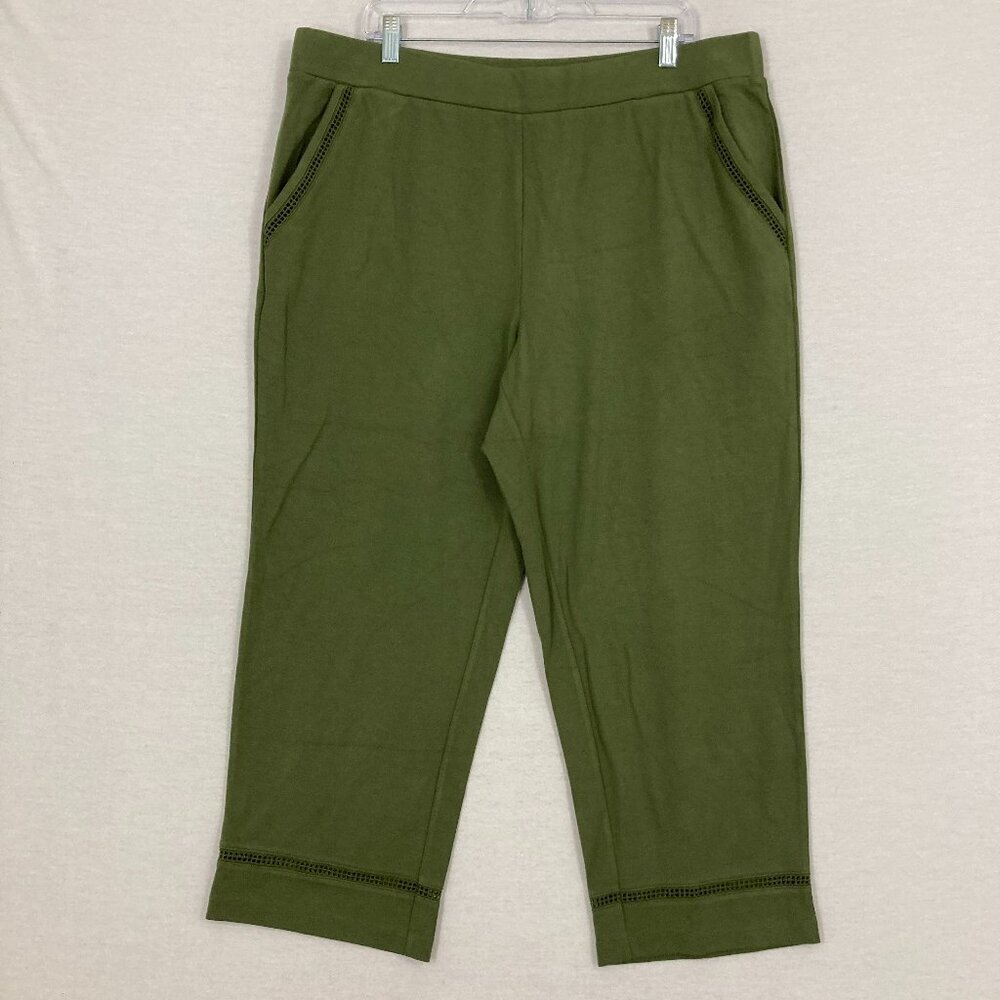 Isaac Mizrahi Green Ultra Soft Stretch Comfy Pull-on Cropped Pants size XL